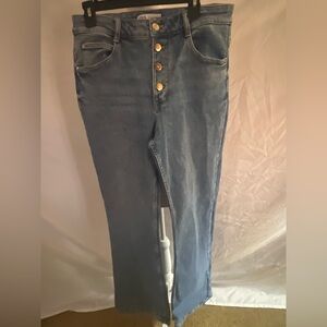 Zara High Rise Blue Jeans with Gold Buttons